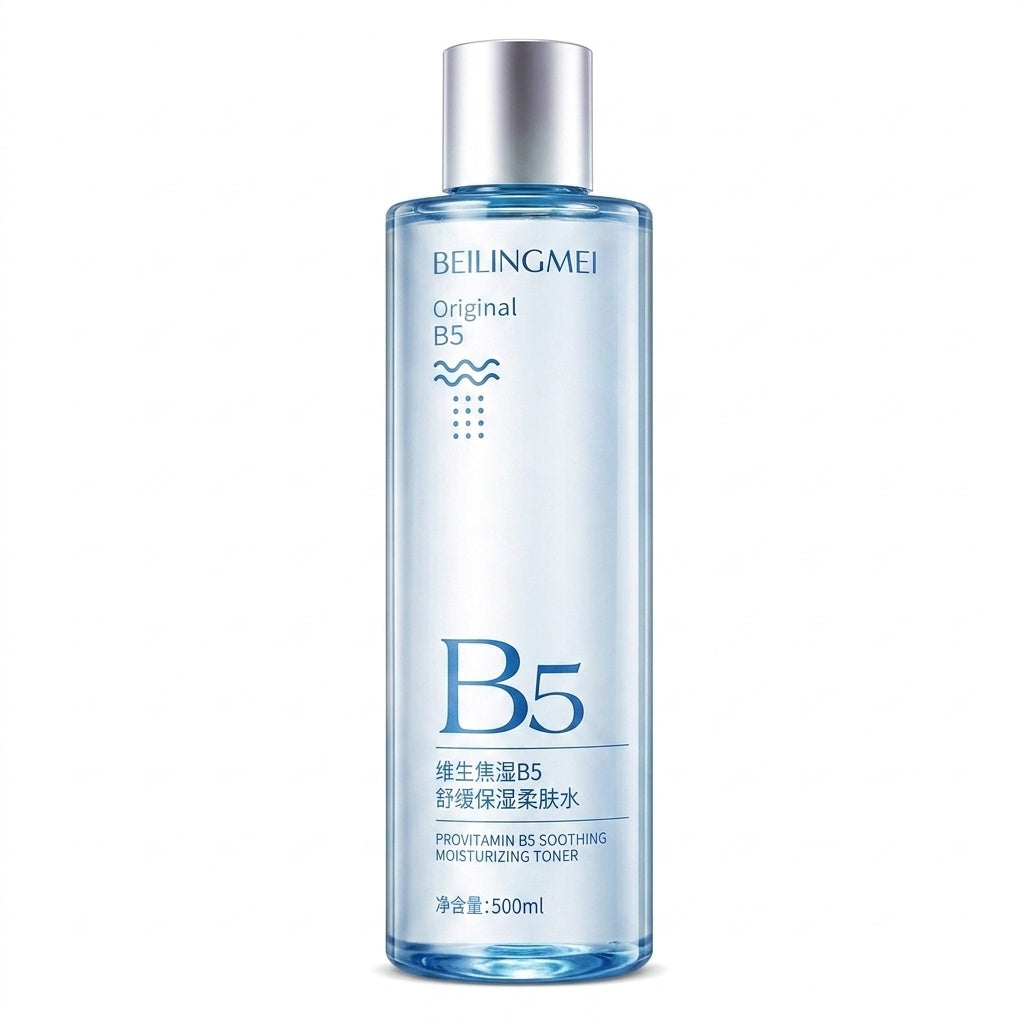 Beilingmei Original B5 Provitamin B5 Soothing Moisturizing Toner 500ml in a clear blue bottle with silver cap