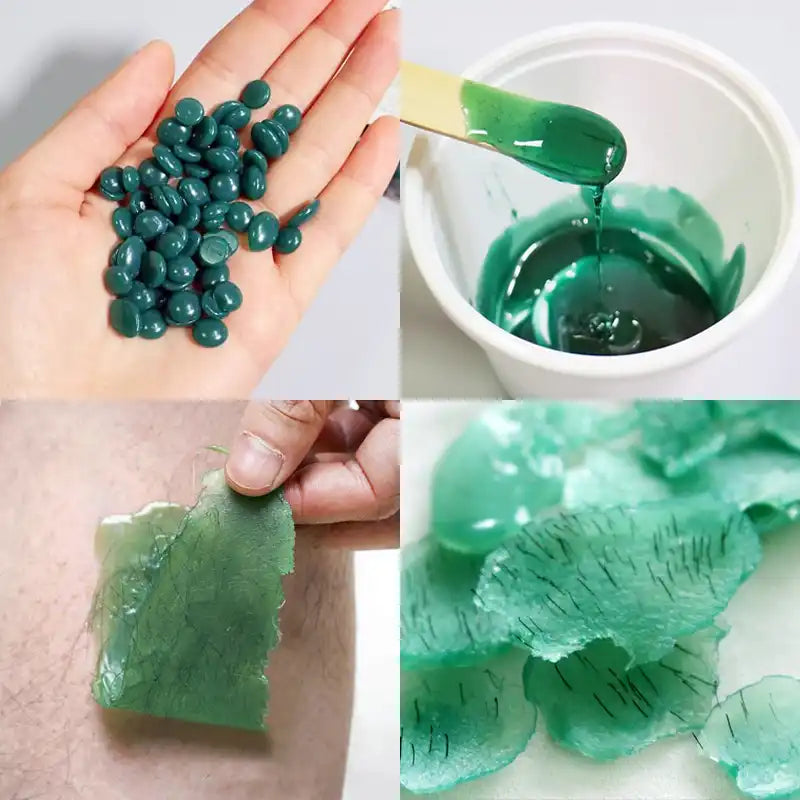 Hard wax beans for body and facial hair removal in 10 scents: Chocolate, Black, Lavender, Chamomile, Cream/Milk, Honey, Tea Tree, Aloe Vera, Rose, Strawberry – suitable for all skin types