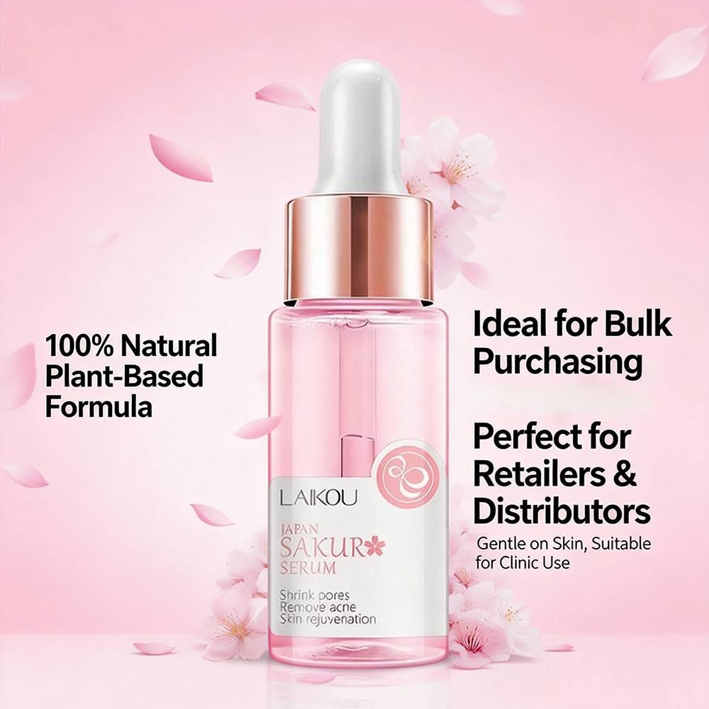 LAIKOU Japan Sakura Serum in pink dropper bottle – shrinks pores, removes acne, skin rejuvenation