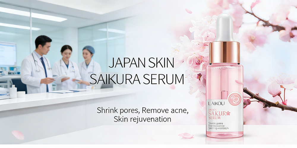 LAIKOU Japan Sakura Serum in pink dropper bottle – shrinks pores, removes acne, skin rejuvenation