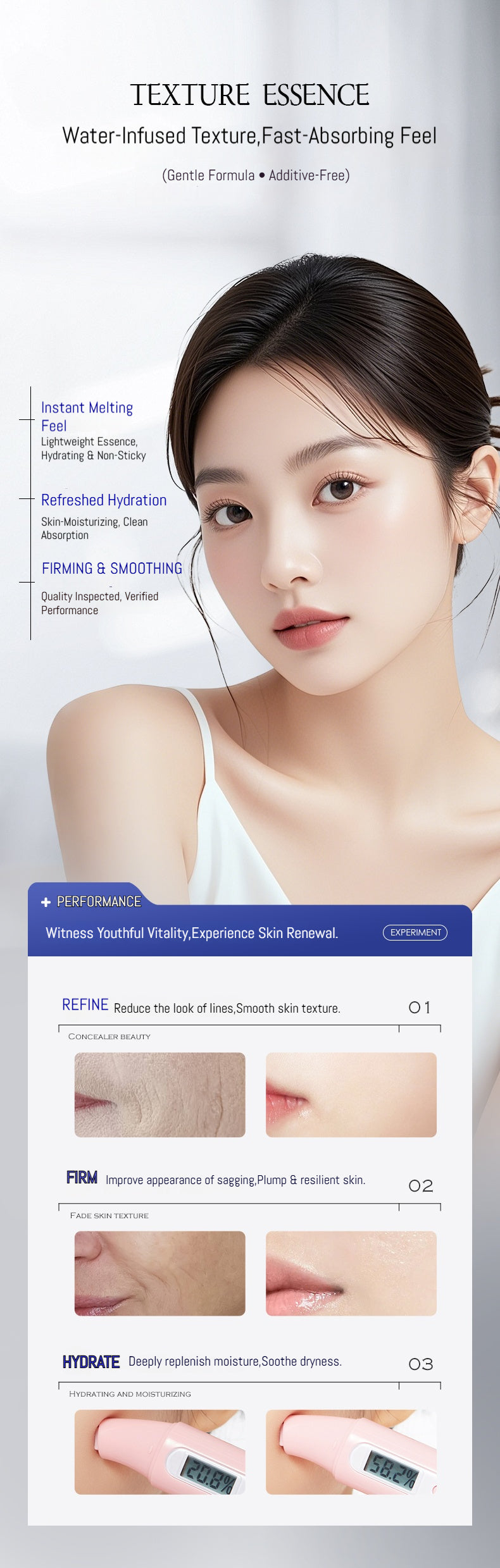 FALANQE Multi-Effect Hydrating Blue Vial Korean Skincare Lightweight Essence – Revitalizing, Smoothing & Anti-Aging Face Serum (10 Vials × 5g)