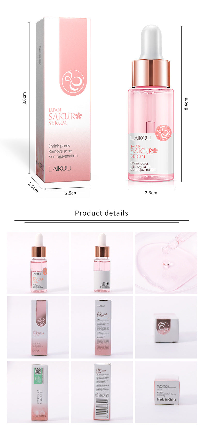 Cherry Blossoms Serum Peptide Complex Hyaluronic Acid for Daily Skin Firming and Deep Hydration