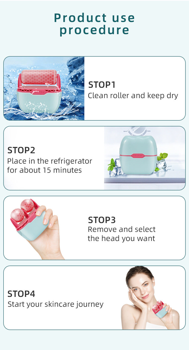 TBZHP BF01 frozen ice compress facial roller with dual massage balls, ABS material, 130g, product size 9x8.8x3.7cm