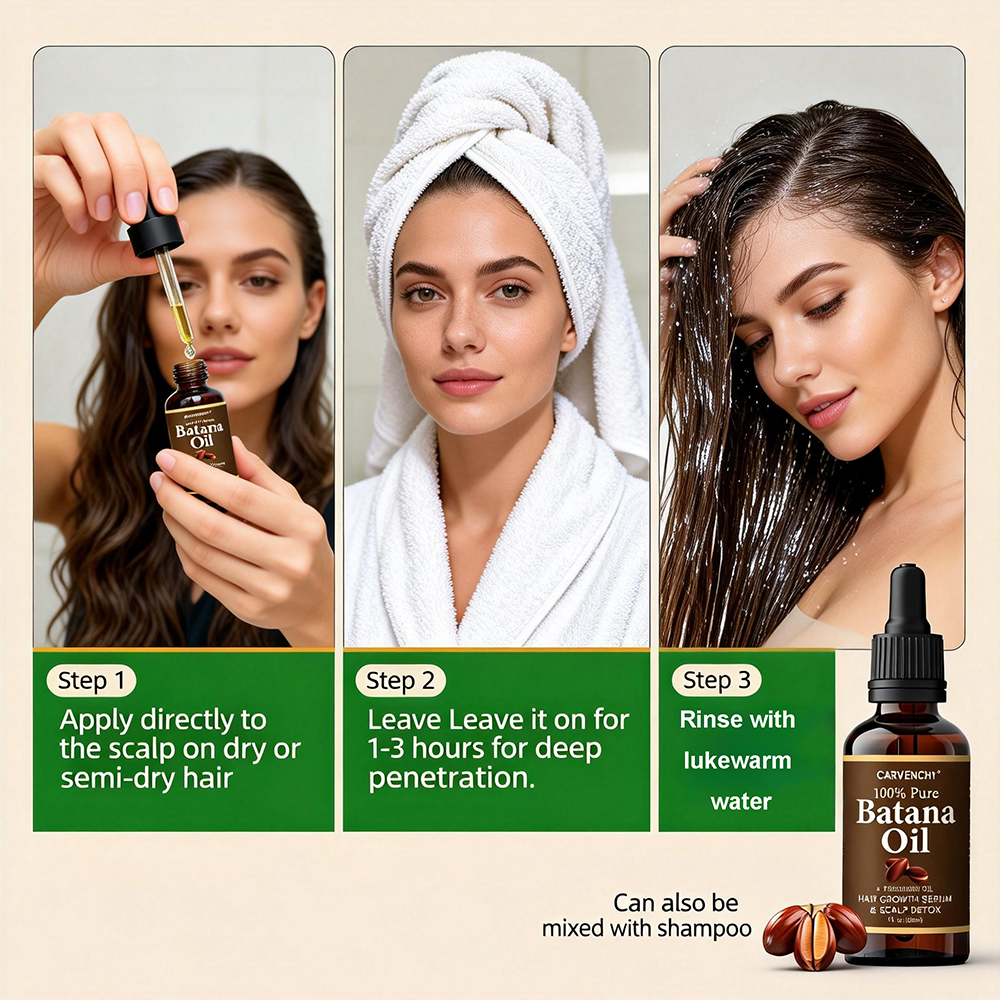 CARVENCHY 100% Pure Batana Oil with Rosemary Oil, Hair Growth Serum & Scalp Detox, 30ml dropper bottle with packaging