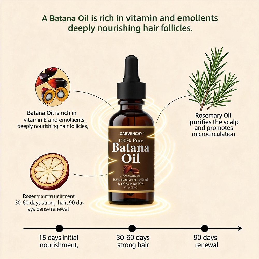 CARVENCHY 100% Pure Batana Oil with Rosemary Oil, Hair Growth Serum & Scalp Detox, 30ml dropper bottle with packaging