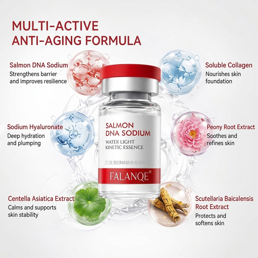FALANQE Salmon DNA Sodium Water Light Kinetic Essence - Anti-wrinkle firming serum for deep hydration, plump skin and smooth fine lines