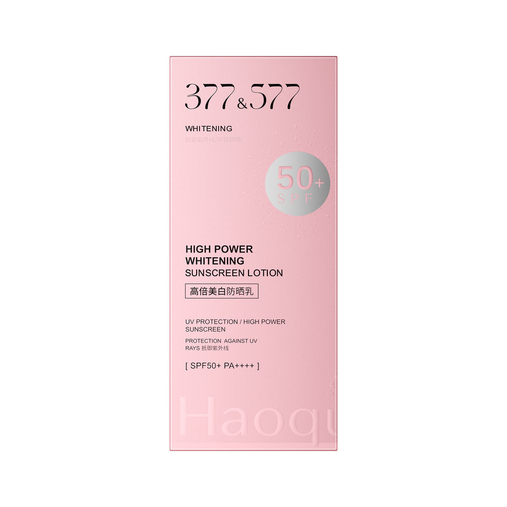 FORISE Beauty 377&577 High Power Whitening Sunscreen Lotion SPF50+ PA++++ in pink packaging
