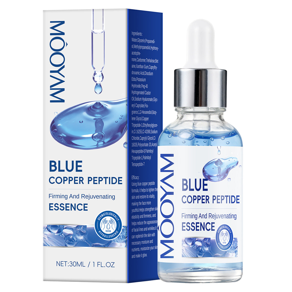 FORISE Beauty Blue Copper Peptide Firming & Rejuvenating Essence Serum 30ml – anti-aging dropper bottle with box
