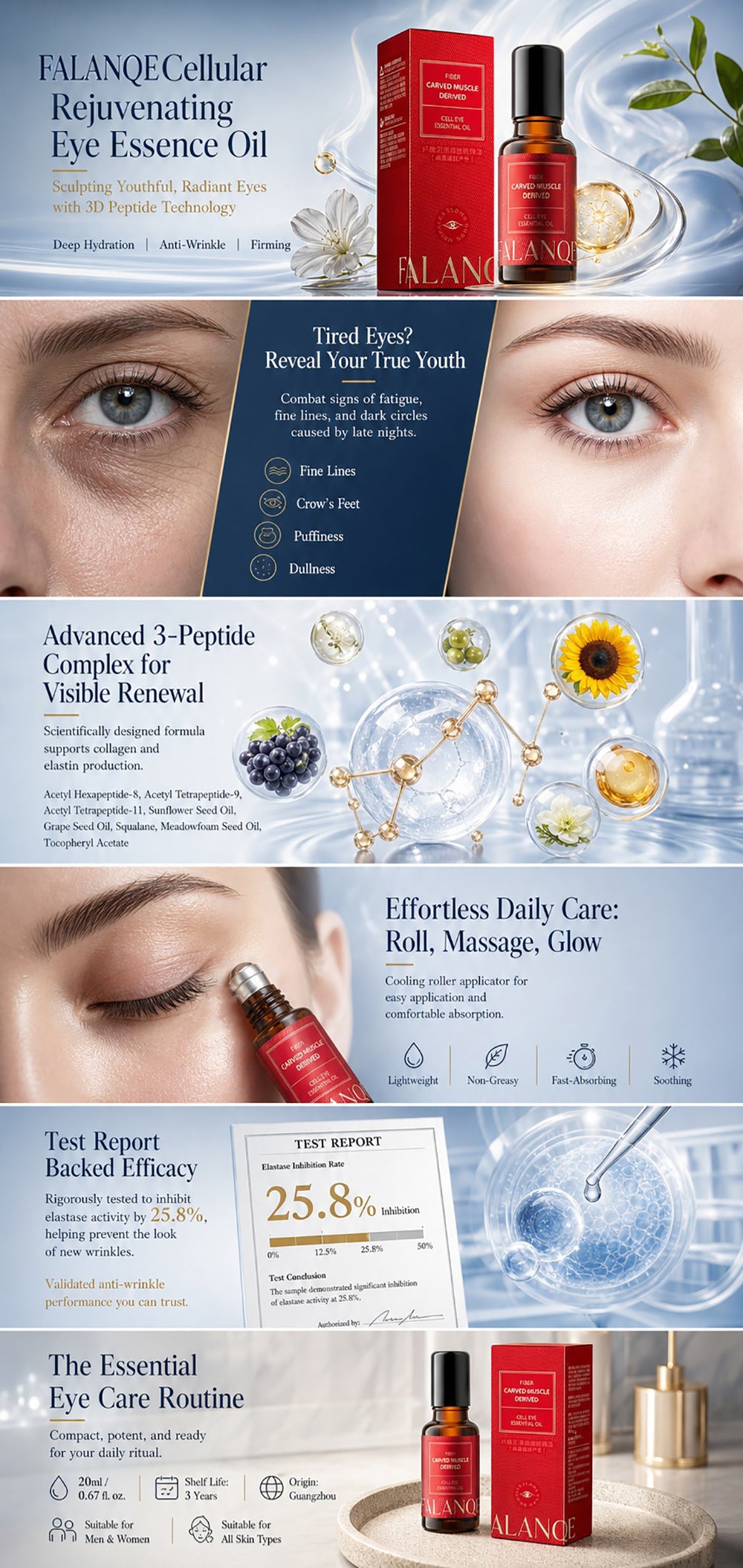 FALANQE Eye Serum Oil with Sunflower Seed Oil, Grape Seed Oil, Squalane & Vitamin E - Nourishes, repairs and brightens eye area
