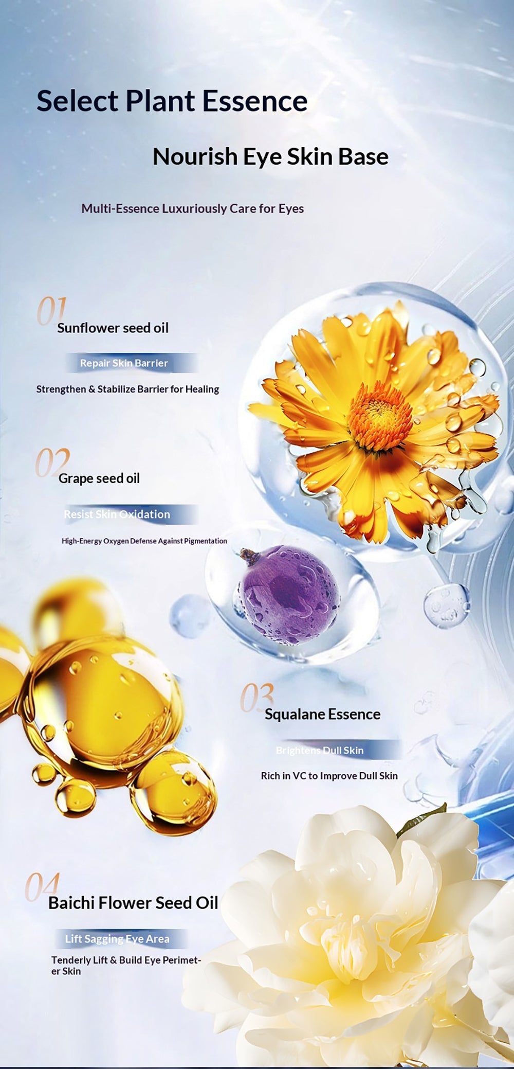 FALANQE Eye Serum Oil with Sunflower Seed Oil, Grape Seed Oil, Squalane & Vitamin E - Nourishes, repairs and brightens eye area