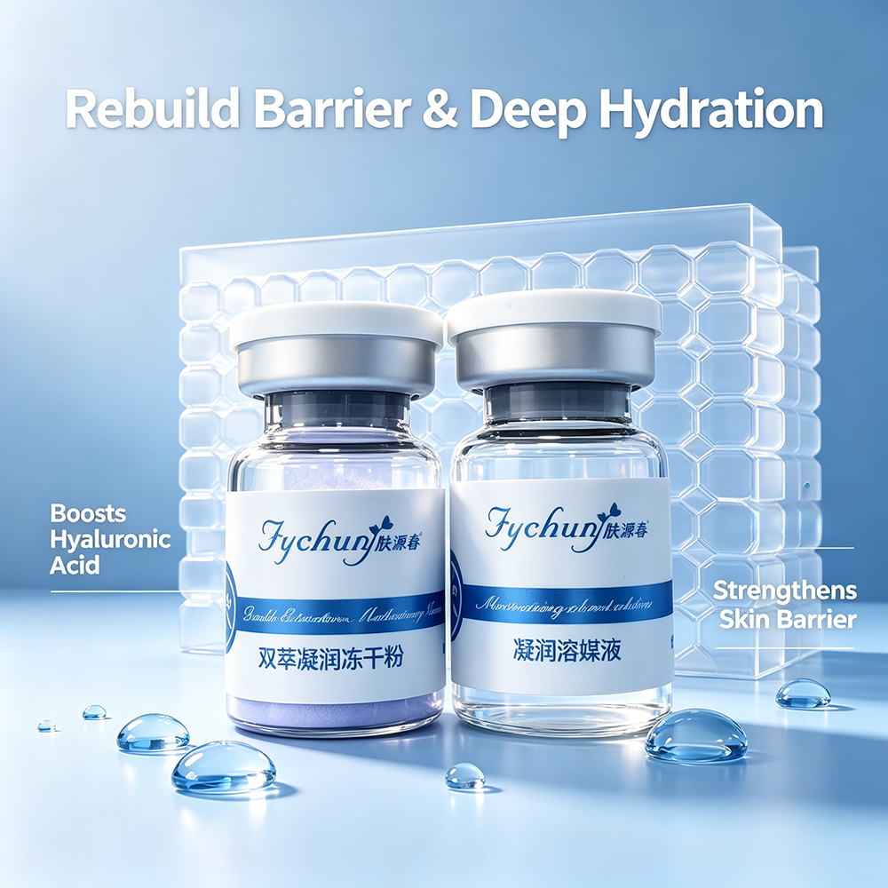 Fychung Double Essence Moisturizing Freeze-Dried Powder Serum Set - 4-piece ampoule kit in holographic silver gift box