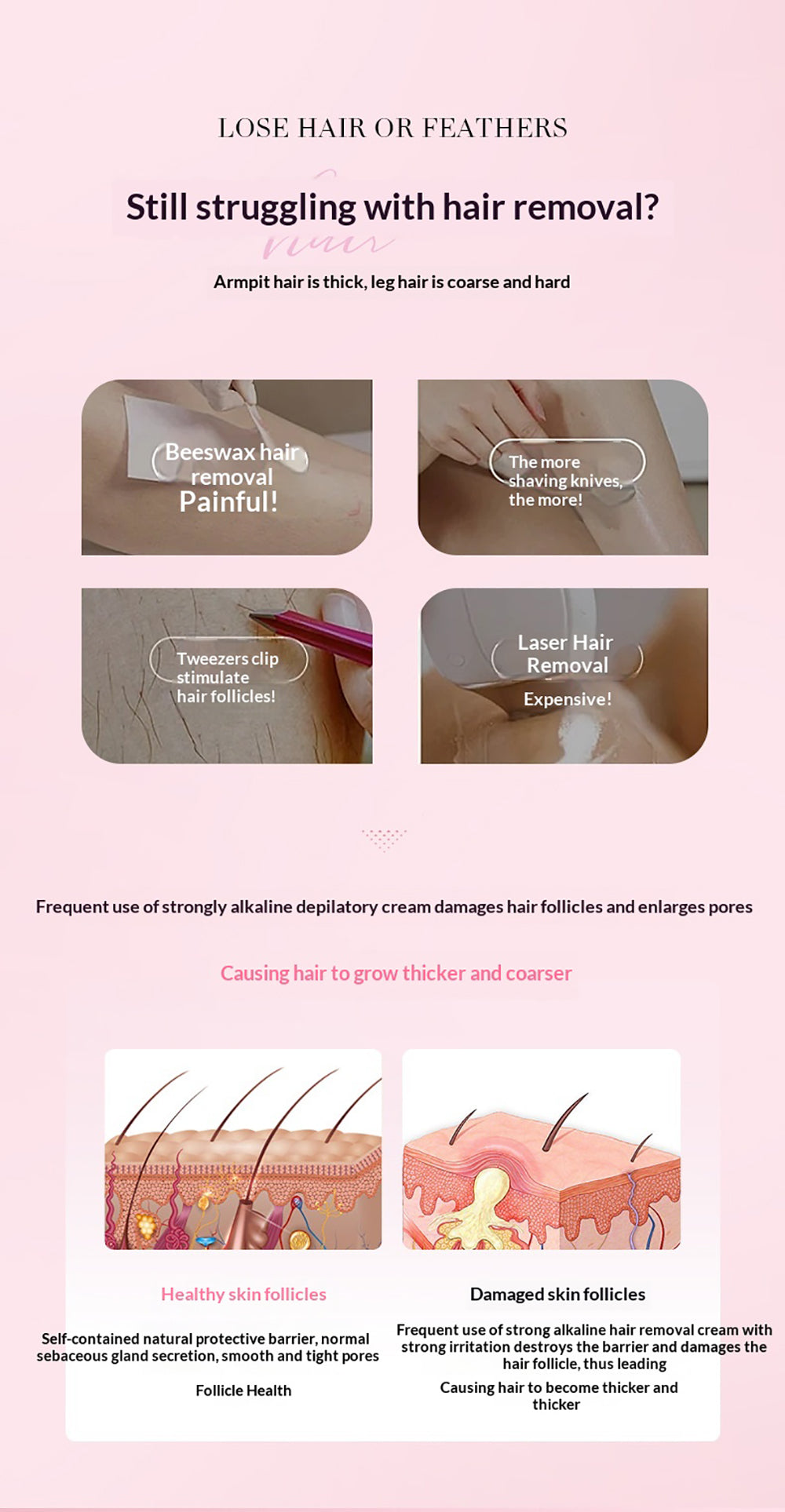 FORISE Beauty Soothing Hair Removal Cream 60g - Gentle depilatory cream in pink tube for smooth, hair-free skin
