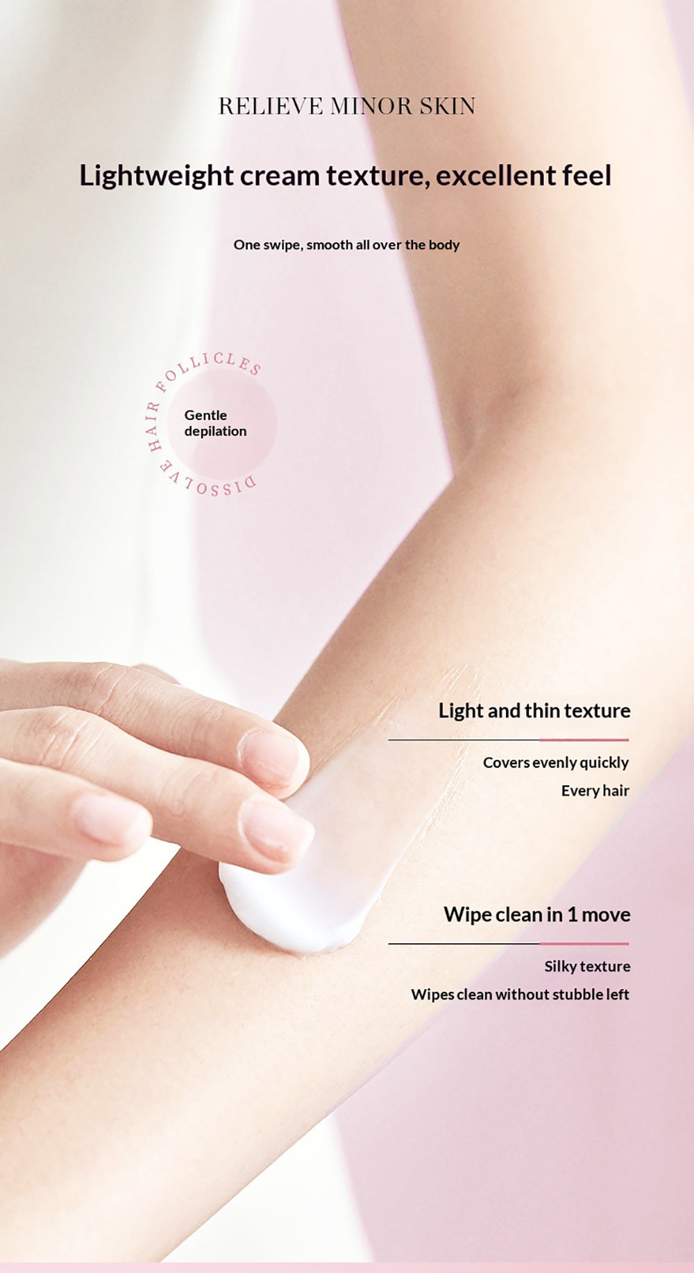 FORISE Beauty Soothing Hair Removal Cream 60g - Gentle depilatory cream in pink tube for smooth, hair-free skin