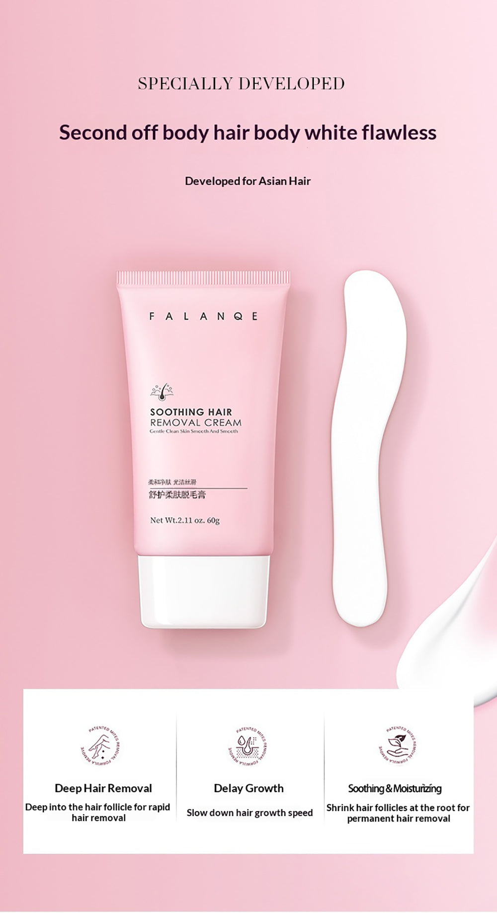 FORISE Beauty Soothing Hair Removal Cream 60g - Gentle depilatory cream in pink tube for smooth, hair-free skin