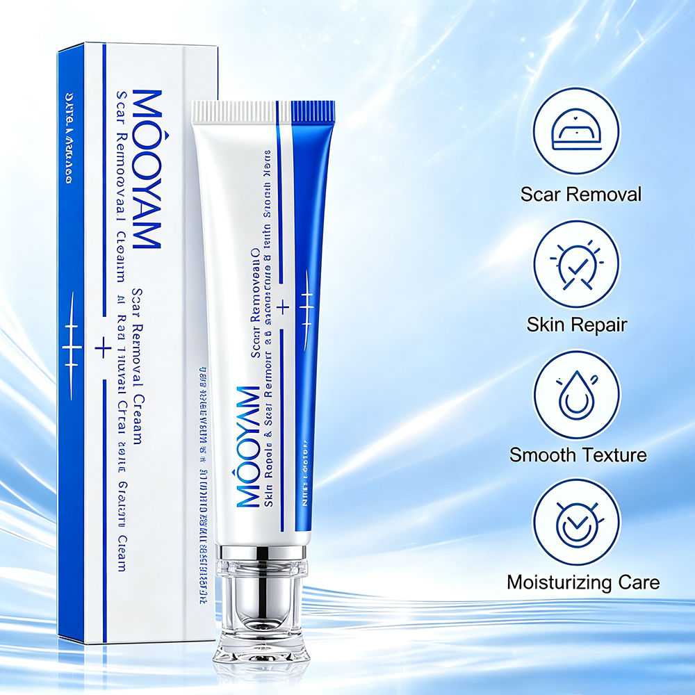 MOOYAM Scar Removal Cream tube and box, Skin Repair & Scar Remover & Acne Treatment & Fade Stretch Marks, 1.06 fl oz