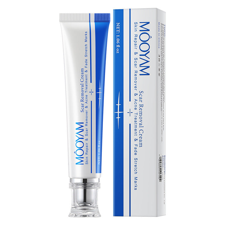 MOOYAM Scar Removal Cream tube and box, Skin Repair & Scar Remover & Acne Treatment & Fade Stretch Marks, 1.06 fl oz