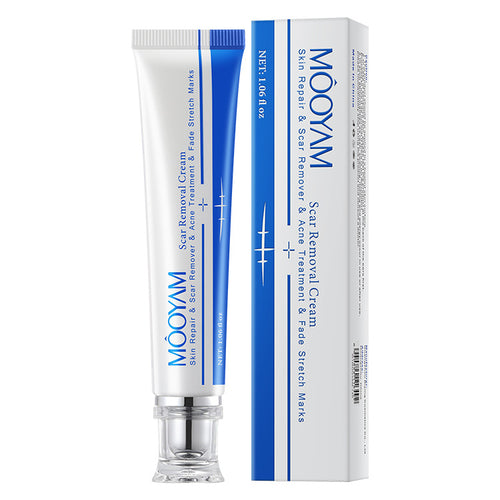 MOOYAM Scar Removal Cream tube and box, Skin Repair & Scar Remover & Acne Treatment & Fade Stretch Marks, 1.06 fl oz