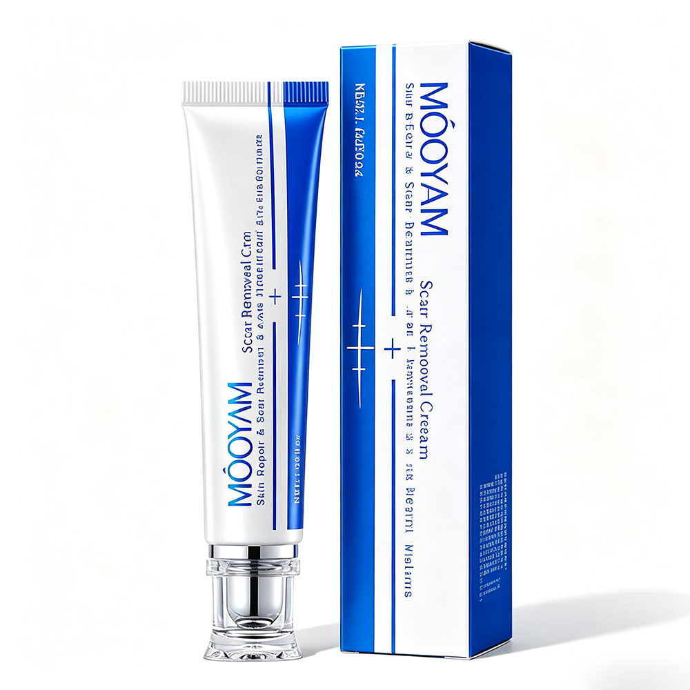 MOOYAM Scar Removal Cream tube and box, Skin Repair & Scar Remover & Acne Treatment & Fade Stretch Marks, 1.06 fl oz