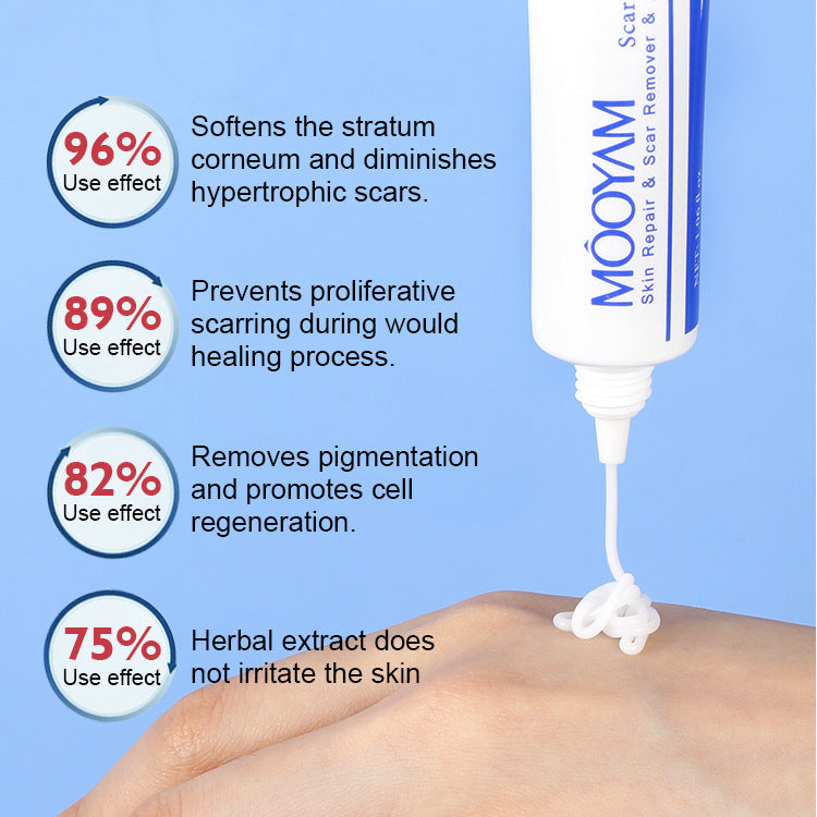 MOOYAM Scar Removal Cream tube and box, Skin Repair & Scar Remover & Acne Treatment & Fade Stretch Marks, 1.06 fl oz