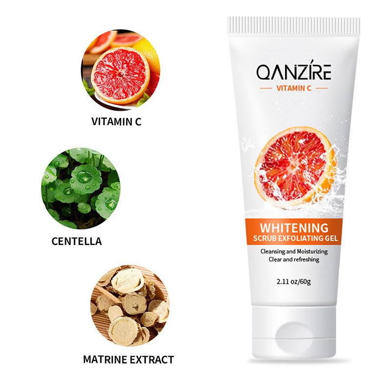 QANZÍRE Vitamin C Whitening Scrub Exfoliating Gel with Centella & Matrine Extract 60g - Cleanses pores, removes dead skin and brightens for smooth, refreshed skin