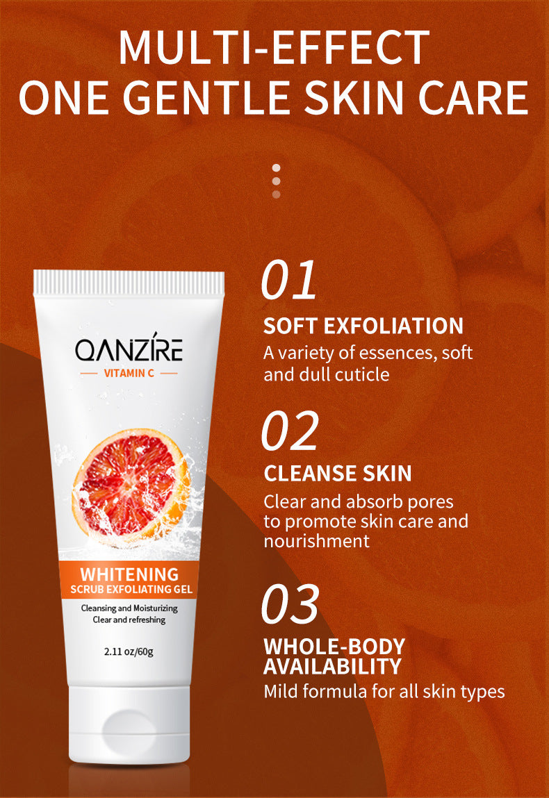 QANZÍRE Vitamin C Whitening Scrub Exfoliating Gel with Centella & Matrine Extract 60g - Cleanses pores, removes dead skin and brightens for smooth, refreshed skin