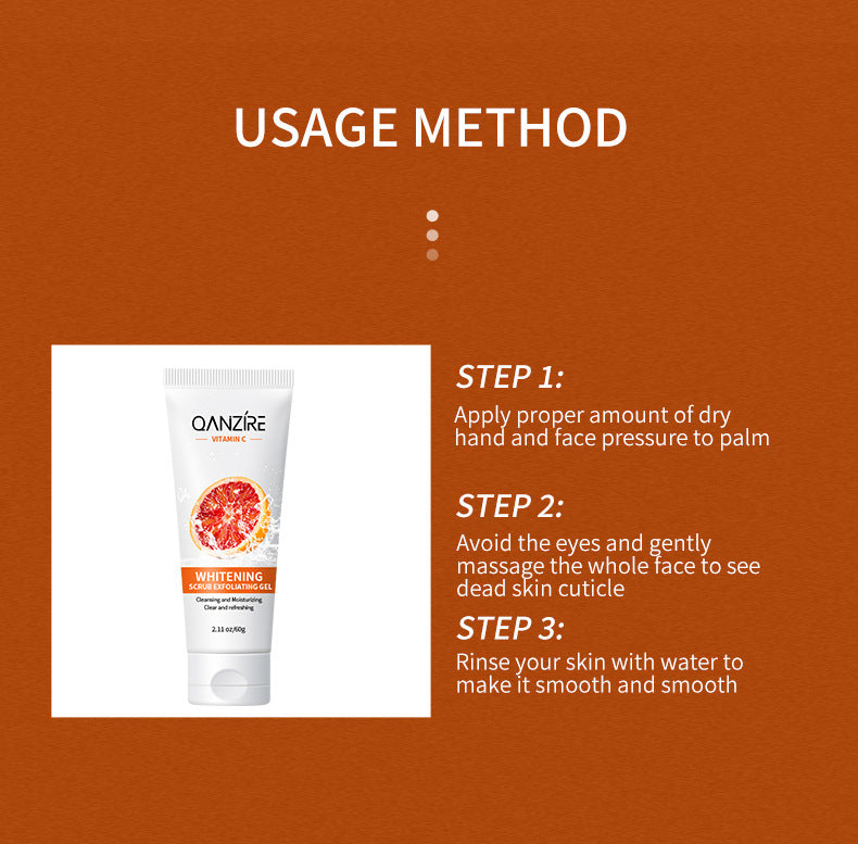 QANZÍRE Vitamin C Whitening Scrub Exfoliating Gel with Centella & Matrine Extract 60g - Cleanses pores, removes dead skin and brightens for smooth, refreshed skin