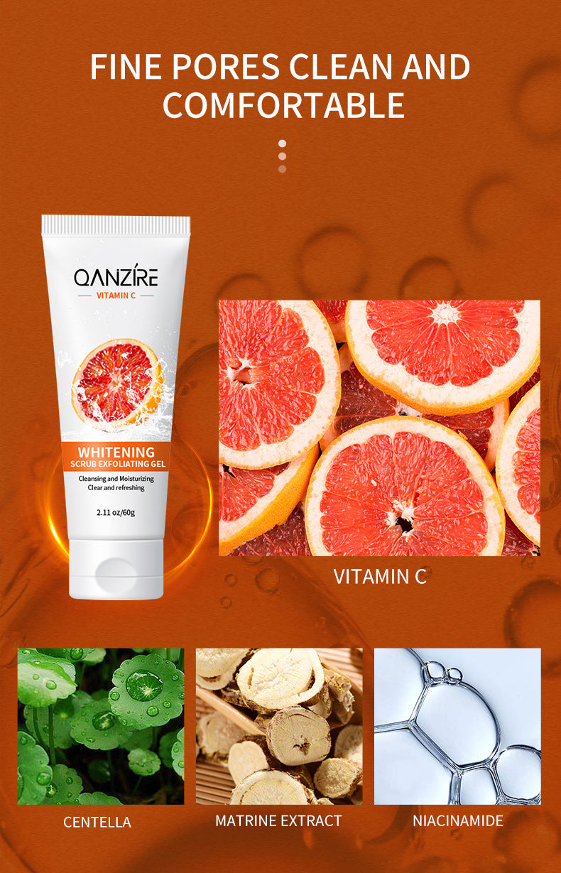 QANZÍRE Vitamin C Whitening Scrub Exfoliating Gel with Centella & Matrine Extract 60g - Cleanses pores, removes dead skin and brightens for smooth, refreshed skin