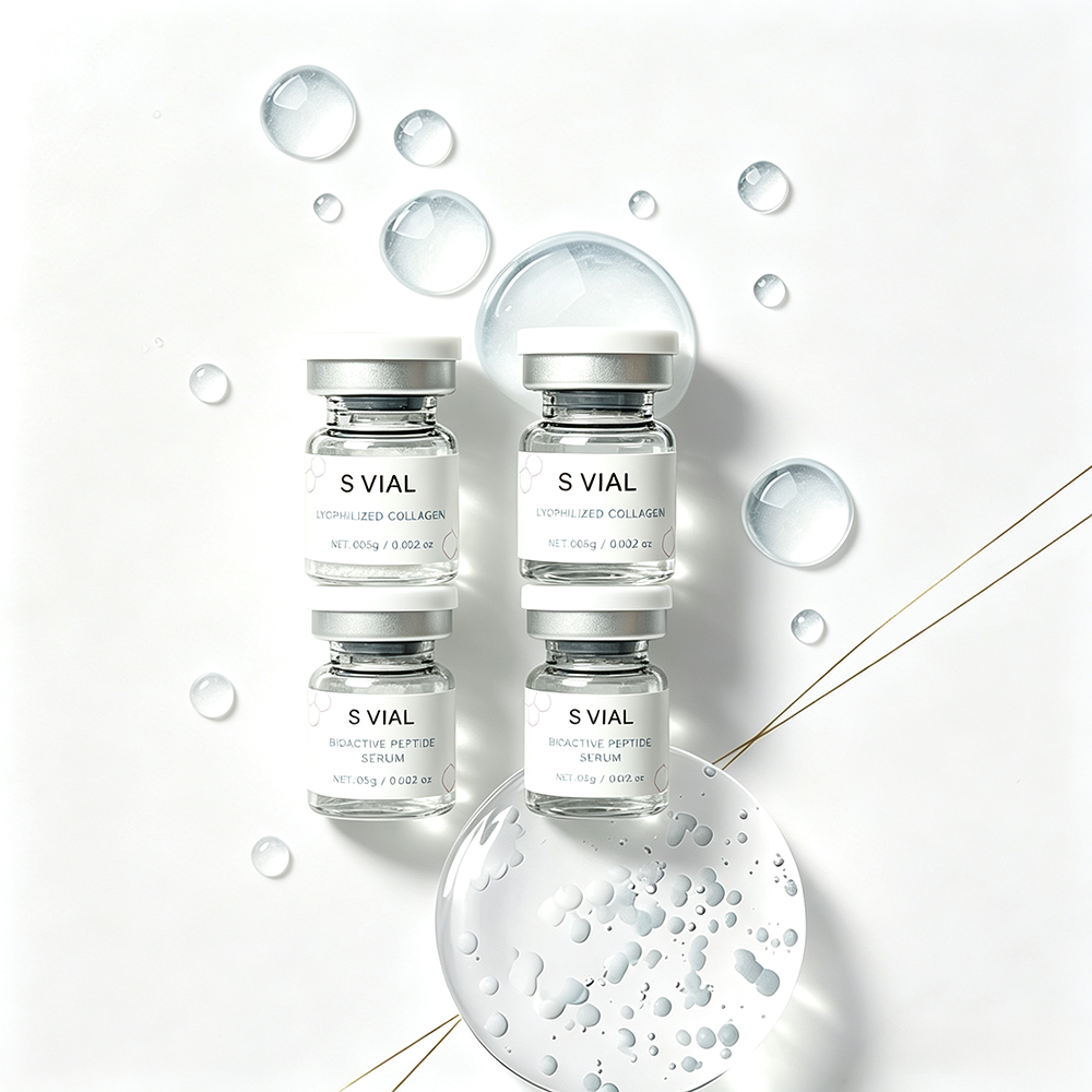 S VIAL Set of 4 - Lyophilized Collagen & Bioactive Peptide Serum vials for face and neck firming, deep hydration and skin barrier repair