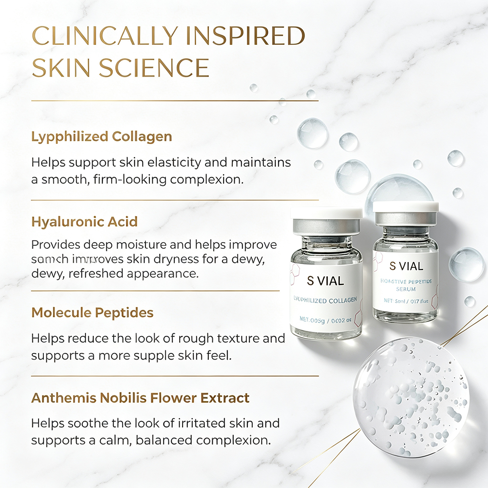 S VIAL Set of 4 - Lyophilized Collagen & Bioactive Peptide Serum vials for face and neck firming, deep hydration and skin barrier repair