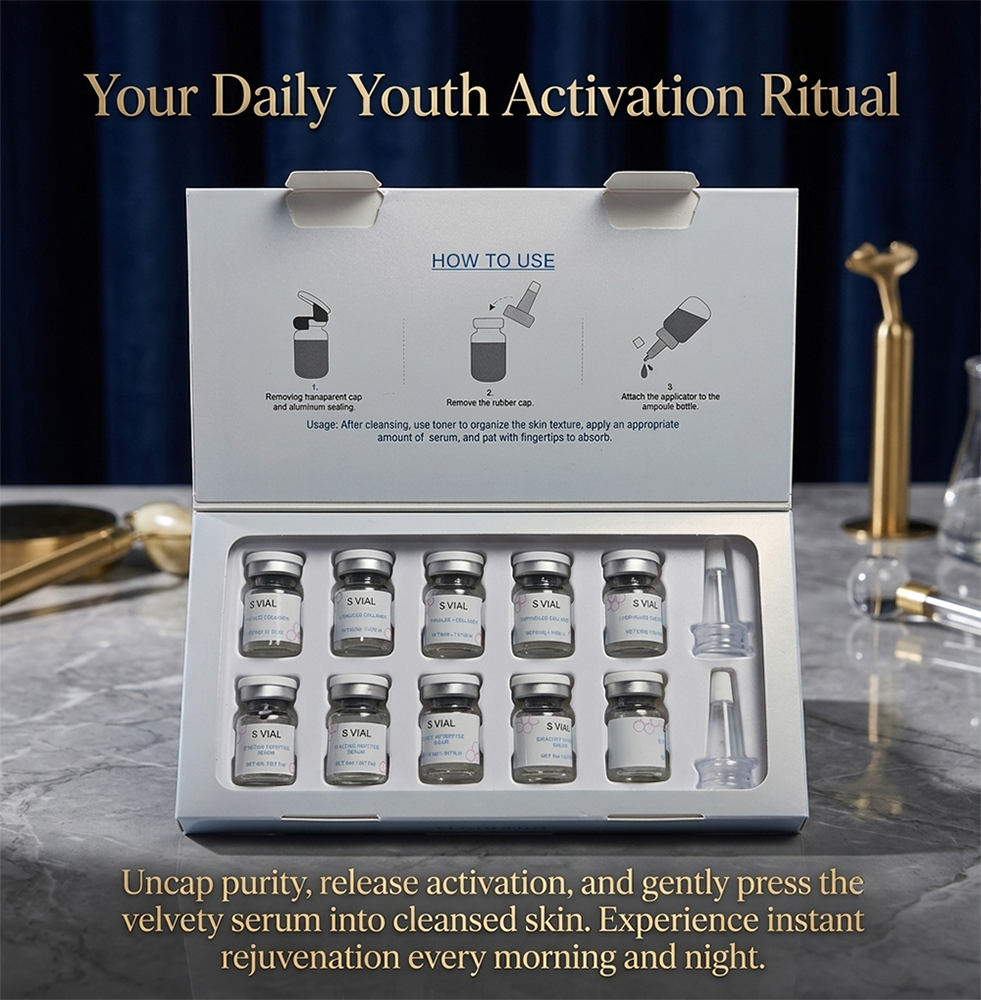S VIAL Set of 4 - Lyophilized Collagen & Bioactive Peptide Serum vials for face and neck firming, deep hydration and skin barrier repair