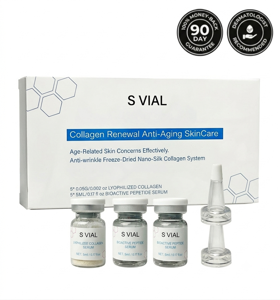 S VIAL Set of 4 - Lyophilized Collagen & Bioactive Peptide Serum vials for face and neck firming, deep hydration and skin barrier repair