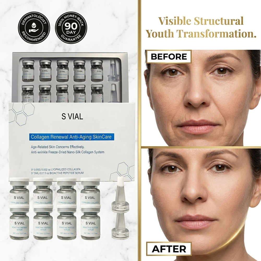 S VIAL Set of 4 - Lyophilized Collagen & Bioactive Peptide Serum vials for face and neck firming, deep hydration and skin barrier repair