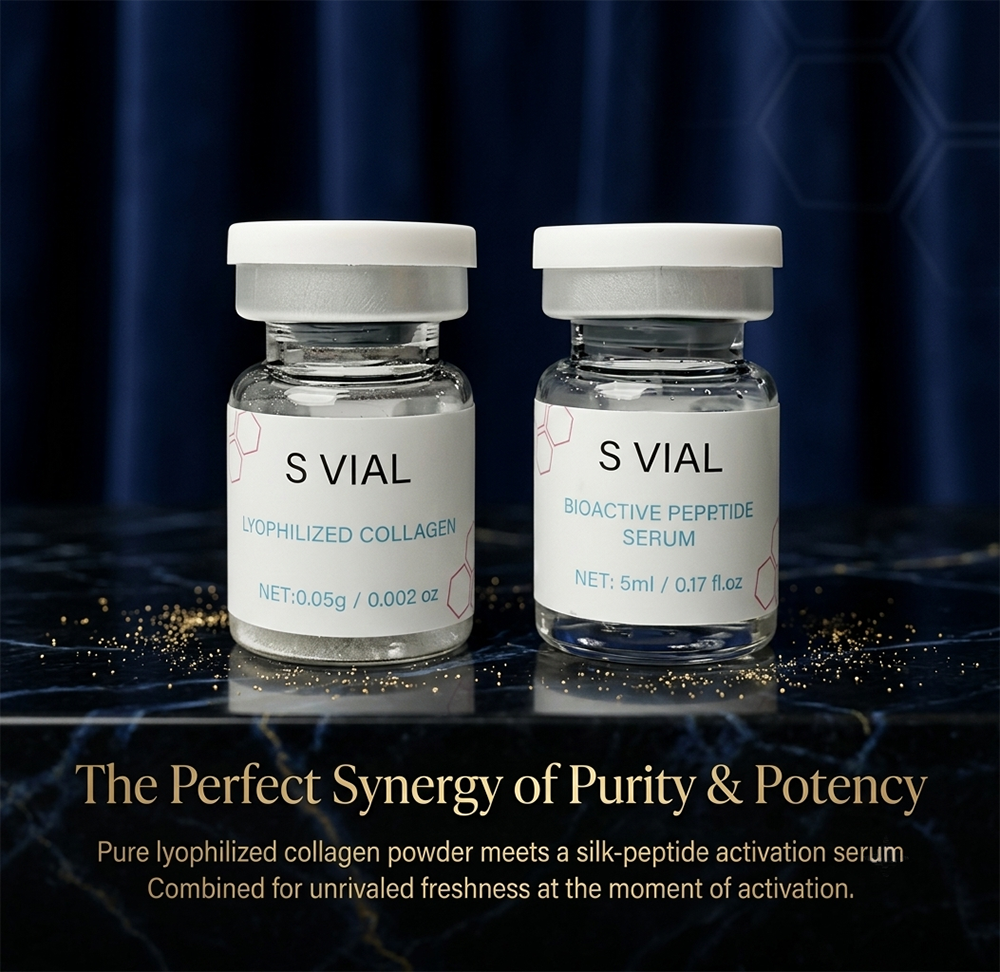 S VIAL Set of 4 - Lyophilized Collagen & Bioactive Peptide Serum vials for face and neck firming, deep hydration and skin barrier repair