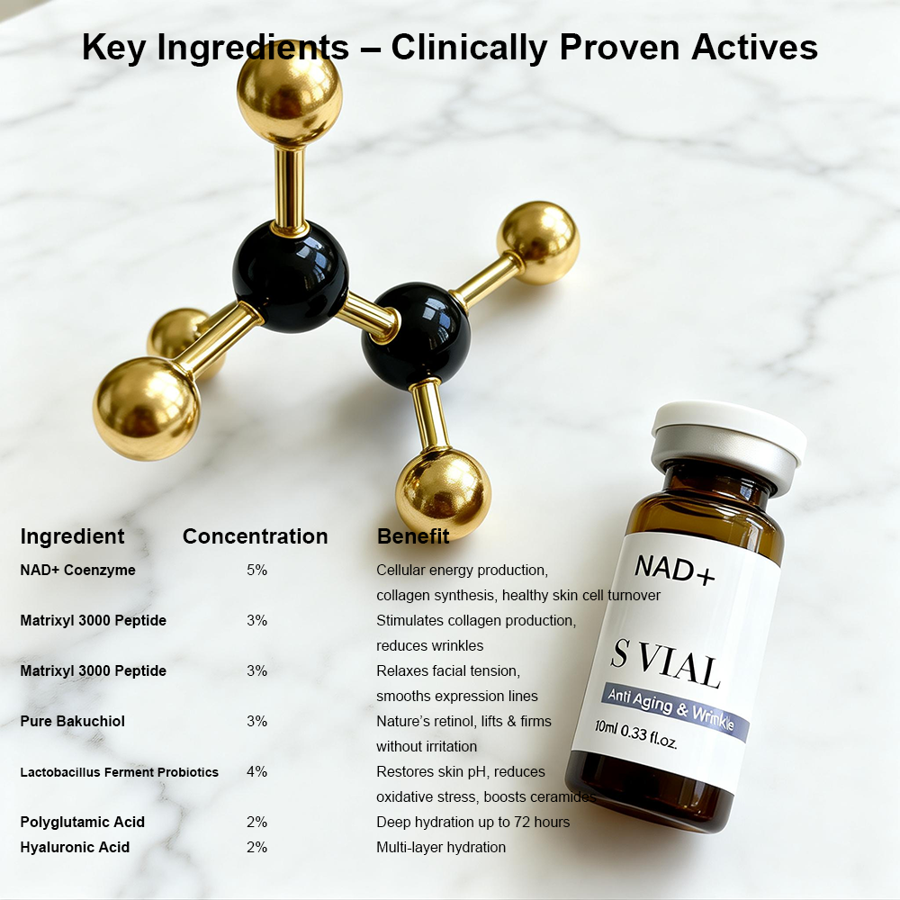S VIAL NAD+ Anti Aging Ampoule Serum 10ml, Next-Generation Cellular Rejuvenation, with box packaging